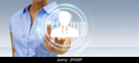 Businesswoman on blurred background using digital social network 3D rendering Stock Photo