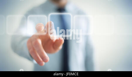 Businessman using tactile interface web address bar to surf on internet 3D rendering Stock Photo