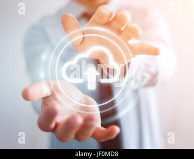 Businessman on blurred background using digital cloud 3D rendering Stock Photo