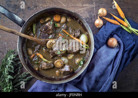 Boeuf Bourguignon in Casserole Stock Photo