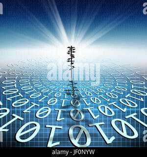 conceptual image of silhouetted directional sign on binary code matrix Stock Photo