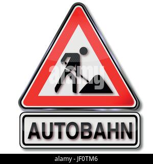 road sign highway and highway construction site Stock Vector