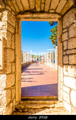 St Mary's Island in the middle of Veliko Jezero lake, there is an old Benedictine monastery. Stock Photo