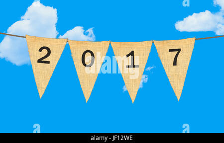 Individual cloth pennants or flags with 2017 Stock Photo