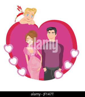 beautiful pregnant woman and her happy husband Stock Vector