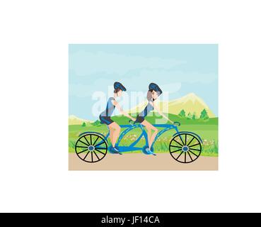 couple biking in the mountains Stock Vector