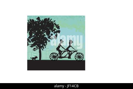 couple biking in the city Stock Vector