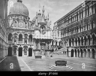 Historical photo of Courtyard of the Doge's Palace, facing the San Marco basilica, Venice, Venezia, Italy,  Digital improved reproduction from an original print from 1890 Stock Photo