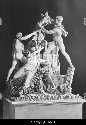 Historical image of The Farnese Bull, Toro Farnese, formerly in the Farnese collection in Rome, is a massive Roman elaborated copy of a Hellenistic sculpture, Neapel, Napoli, Naples, Italy,  Digital improved reproduction from an original print from 1890