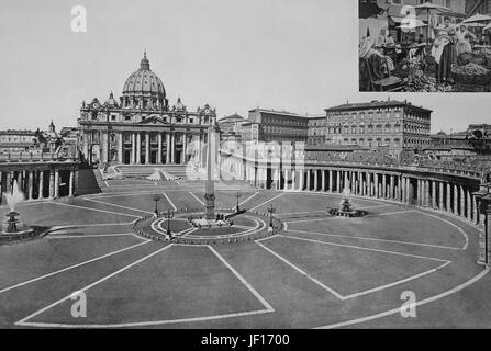 Historical photo of Rome, Panorama of Rome and the dome of St. Peter's Basilica, Italy,  Digital improved reproduction from an original print from 1890 Stock Photo