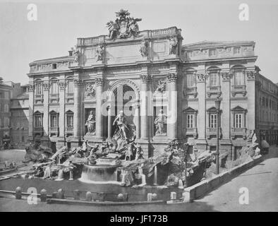 Historical photo of Trevi Fountain, Fontana di Trevi, a fountain in the Trevi district in Rome, Italy, designed by Italian architect Nicola Salvi and completed by Pietro Bracci,  Digital improved reproduction from an original print from 1890 Stock Photo