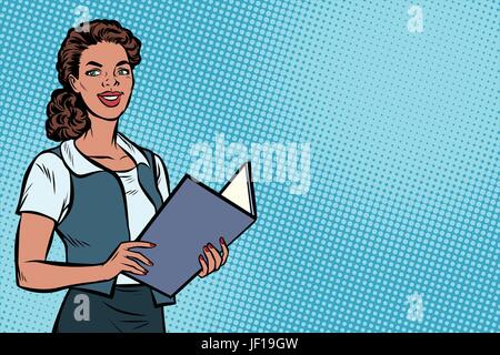 Female Secretary, African American, pop art illustration Stock Vector