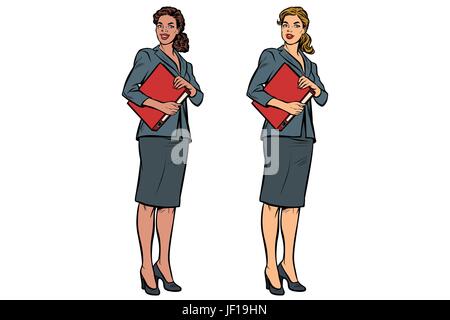 Two female accountant African American and Caucasian Stock Vector