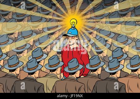 idea man in dull crowd Stock Vector