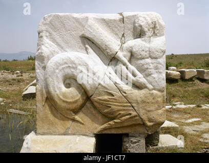 Turkey. Miletus. Ancient Greek city of coast of Anatolia. Relief of god Triton, messenger of the sea. Harbor Monument. Stock Photo