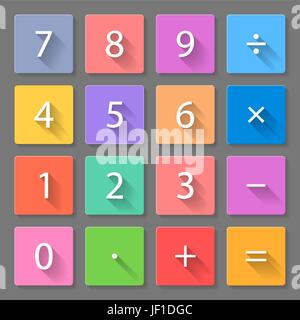 application, colour, calculator, five, four, equal, square, eight, three, Stock Vector