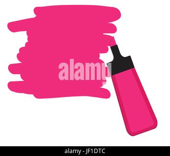 Single pink highlighter pen with hand drawn area to highlight text. Stock Vector