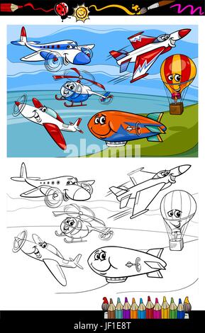 illustration, helicopter, zeppelin, fighter, cartoon, aircraft, aeroplane, Stock Vector