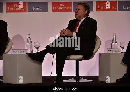 George Katrougkalos, alternate minister for foreign affairs of Greece, during his speech in the 21st Roundtable with the Government of Greece, by the Economist. (Photo by Dimitrios Karvountzis/Pacific Press) Stock Photo