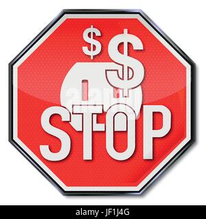 stop sign dollar,electricity,saving electricity and energy transition Stock Vector
