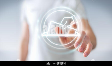 Businessman on blurred background voting using digital interface 3D rendering Stock Photo