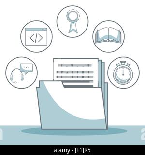 white background with silhouette color sections shading of folder with documents and icons business development Stock Vector
