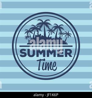 colorful stripe background with logo summer time and silhouette beach with palms Stock Vector