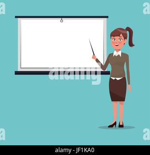 color background executive woman in work presentation with pointer in her hands Stock Vector
