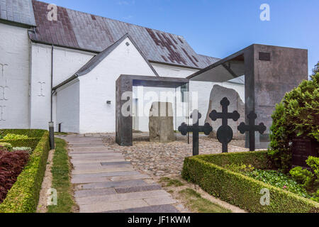 Jelling church, danish national heritage, built around the year 1100. The site of the viking kings Gorm the Old and Harald Bluetooth. Jelling, Denmark Stock Photo