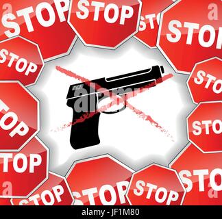 no, stop, stops, gun, firearm, sign, icon, aborting, guns, arm, weapon, not, Stock Vector