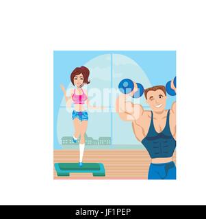 man and woman exercises in the gym Stock Vector
