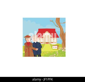 a vector illustration of a big beautiful modern house with for sale sign Stock Vector