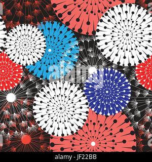 Bright graphic pattern of dandelions and circles Stock Vector