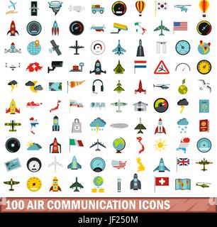 100 air communication icons set, flat style Stock Vector Image & Art ...