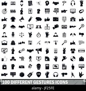 100 different gestures icons set, simple style  Stock Vector