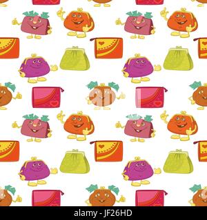 Seamless Pattern, Cartoon Purses Stock Vector