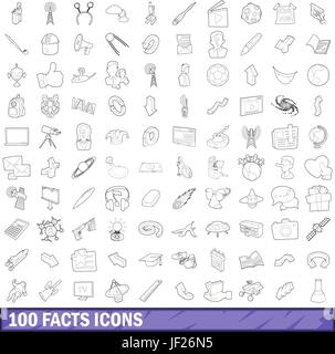 100 fact icons set, outline style Stock Vector