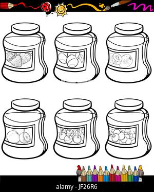 food, aliment, illustration, fruit, jam, set, cartoon, glass, chalice, tumbler, Stock Vector
