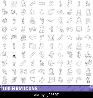 100 firm icons set, outline style Stock Vector