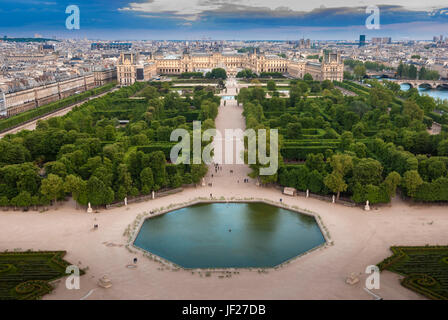 Tuileries Gardens and Louvre from above Stock Photo