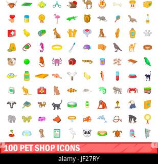 100 pet shop icons set, cartoon style Stock Vector