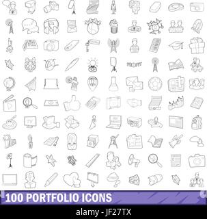 100 portfolio icons set. Outline illustration of 100 portfolio icons ...
