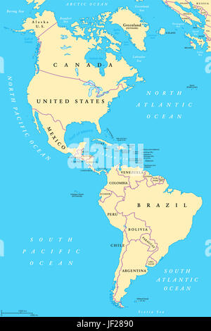 Map of south and north america with countries, capitals and major ...