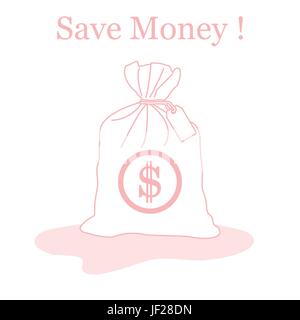 Stylized icon of a knotted bag with money. Design for banner, poster or print. Stock Vector