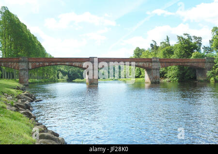 old bridge at Mertoun over salmon beat on the river Tweed Stock Photo