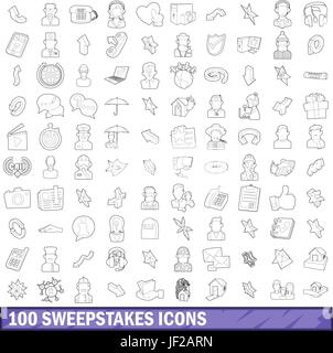 100 sweepstakes icons set, outline style Stock Vector