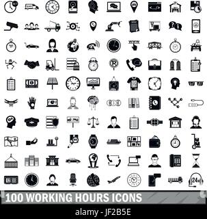 100 working hours icons set, simple style  Stock Vector