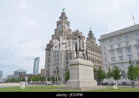 Statue of Edward VII Seated on Horseback on the Pier Head in Liverpool, England Stock Photo