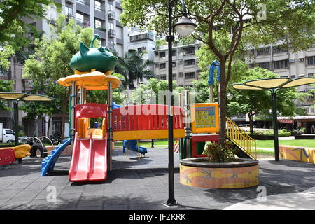Fun park for kids to play in and nice playground toys to climb on and get some exercise, Taiwan. Stock Photo