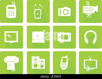 set, icons, elements, telephone, phone, PC, computers, computer, object, Stock Vector